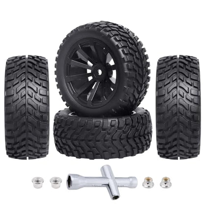 12mm Hex Wheels and Rubber Tires (Hight 2.99 inch / 76mm) for RC 1/10 On-Road Touring Car, Set of 4