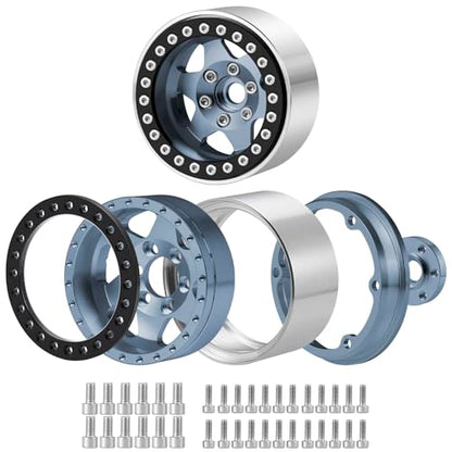 4PCS Aluminum 1.9" Beadlock Wheels Rims for Axial SCX10,TRX4 D90 1/10 RC Crawler Car Accessories Upgrades Parts - color: Titanium