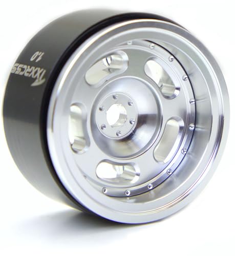 RC 1.0 Beadlock Wheels Offsets -2 Aluminum Rims for AX24 1/18 TRX4M All 1/24 Scale SCX24 Deadbolt RC Crawler Car Wheels Upgrades 4Pc (Silver) - color: Silver