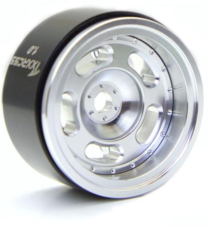 RC 1.0 Beadlock Wheels Offsets -2 Aluminum Rims for AX24 1/18 TRX4M All 1/24 Scale SCX24 Deadbolt RC Crawler Car Wheels Upgrades 4Pc (Silver) - color: Silver