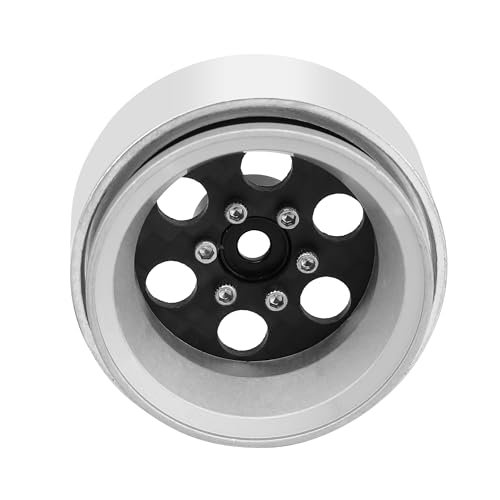 ModuWheel 1.3" Negative Offset Aluminum + Carbon Fiber Beadlock Wheels Rim for 1/24 1/18 AX24 SCX24 TRX4m Ascent18 RC Crawler,Round Pattern (Silver) - color: Silver