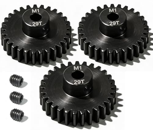 M1 Gear 29T 5mm Bore 3-Pack – High-Precision Hardened Steel Motor Pinion Gear for 1/8 1/10 RC Crawler, Monster Truck, Short Course Truck & Boat (Compatible with Traxxas Axial, FMS, HSP Redcat Losi) - style: M1 3Pcs 29T