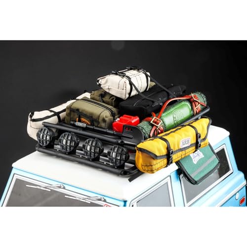 RC Off-Road Car Replica Kit Simulated Roof Travel Bag Scale Decorative Luggage Compatible with 1/10, 1/16, 1/18 Scale Models SCX10, TRX4, TRX4M, WPL Series (Black) - color: Black