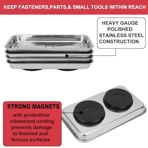 5 PCS Magnetic Trays, 9.4X5.5x1.4Inch, Magnet Tool Tray, Magnetic Parts Tray, silvery, by GENHAKON - size: 5 PCS Rectangle Silver
