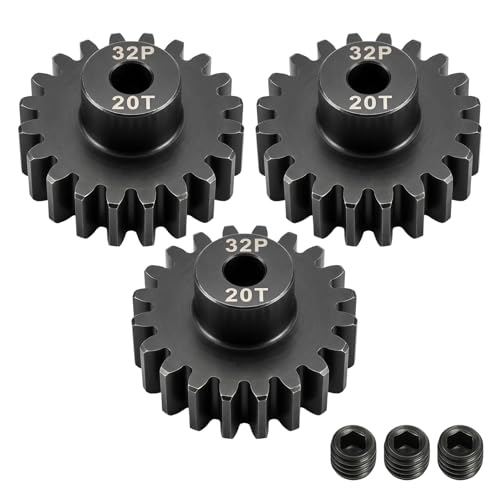 32P 20T Pinion Gear 3.175mm Shaft, Hardened Steel Motor Gear for 1/10 Scale RC Car Truck Crawler Monster Buggy, High Speed Durable 32 Pitch Gear Upgrade Parts 540 550 Brushed 3650 3660 Brushless - color: 20T