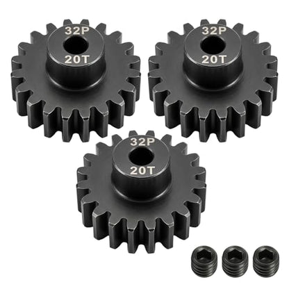 32P 20T Pinion Gear 3.175mm Shaft, Hardened Steel Motor Gear for 1/10 Scale RC Car Truck Crawler Monster Buggy, High Speed Durable 32 Pitch Gear Upgrade Parts 540 550 Brushed 3650 3660 Brushless - color: 20T