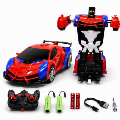2.4GHz RC Spider Car, Transforming Robot Stunt Vehicle | ABS body, rubber wheels, 360° spin, one‑key deformation, auto demo, 2 rechargeable batteries, holiday gifts - color: Red - Spider