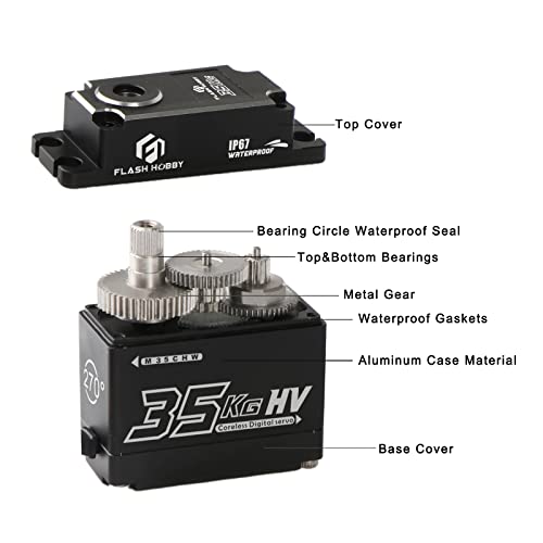 35KG Coreless Servo 8.4V High Torque Full Metal Gear Servo, IP67 Waterproof Steering RC Servo with Control Angle 270° for 1/10 Scale RC Cars, Trucks & Robot Parts (35KG) - style: 35KG