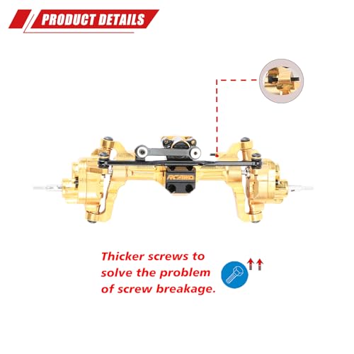 RCAWD Fourth Version Brass SCX24 Front Portal Axles, Wide Axle, Highly Rigid Driveshaft, Thickened Screws for Axial 1/24 SCX24 & AX24 Series Upgrades Parts Gold - color: Front Gold