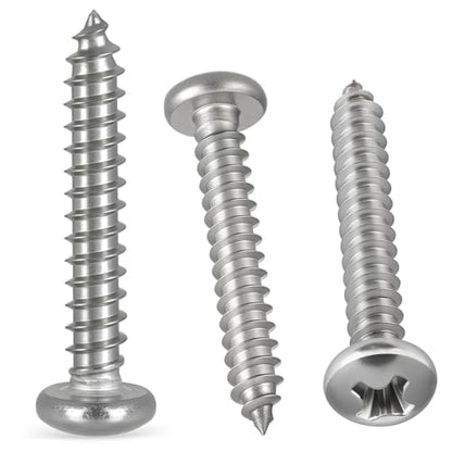 #8 x1 Pan Head Wood Screws, Phillips Drive,304 Stainless Steel, 120 Pack - size: #8 x 1"