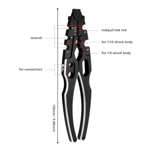 Multifunction RC Shock Absorber Plier with 4PCS Wrench 3.0/3.2/3.5/3.7/4.0/5.0/5.5/6.0mm Turnbuckle Nut Ball Joint Remover for RC Car Boat Model Repair Tool Kit - color: Black & Red