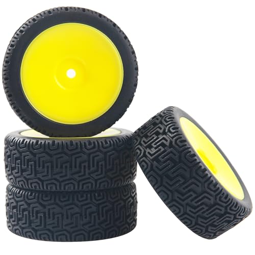 RC 12mm Hex Hub Wheel Rims & Rubber Tires Compatible with HSP Tamiya HPI Kyosho 1/10 On-Road Touring Car WLtoys 1/14 144001 Traxxas 1/16 Slash RC 1/18 A959B Buggy (Yellow) - color: Yellow