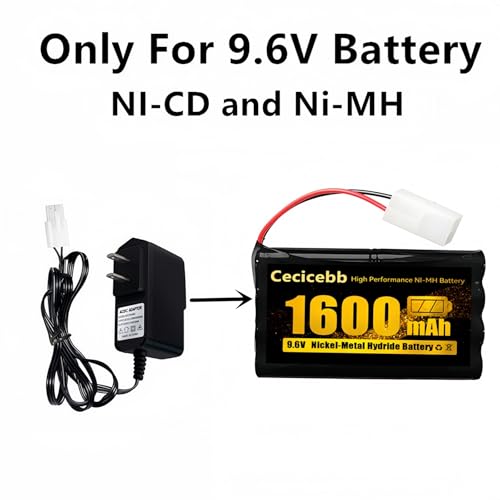 RC Battery Charger for 9.6V (8S) NiMH/NiCd Battery Packs, 250mA AC Plug Charger with Standard Tamiya Connector for RC Hobbies Airsoft Guns RC Cars RC Airplanes