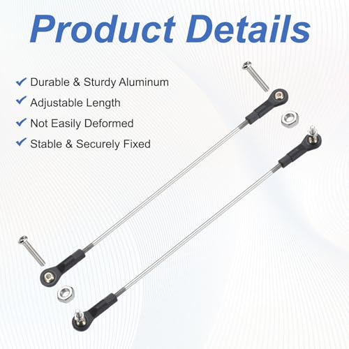 MECCANIXITY 4Pcs Adjustable Turnbuckles Camber Link, 184-194mm Turnbuckle Rod Steering Servo Linkage with M3 Ball Head Rod Ends for RC Car Replace Parts - size: 184-194mm