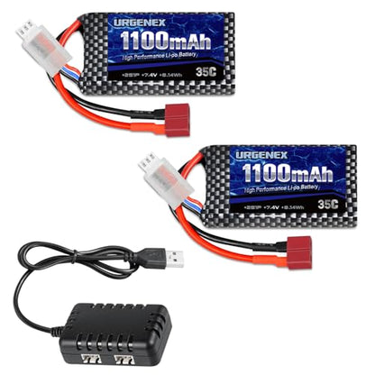 Lipo Battery 7.4V 1100mAh 35C(Burst 70C) Dean-Style T Plug 2S Rechargeable RC Battery Fit for HAIBOXING BEZGAR Truck HBX 16889 16890A 18690SA 3100A HS181 HM181 HM165 Most 1/10 1/16 1/18 RC Car