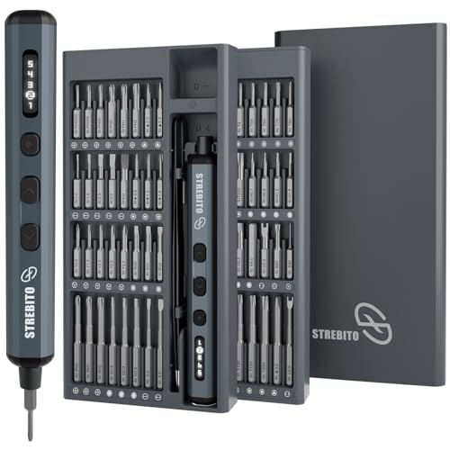 STREBITO Mini Electric Screwdriver, 70 in 1 Small electric screwdriver Set | 5 Upgraded Torque & Indicator, 64 S2 Preicison Bits, 4 LED Lights, Mini Power Screwdriver Repair Tool Kit for PC Electronic - style: Upgraded