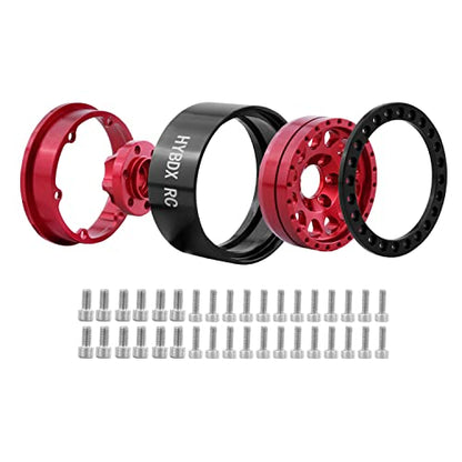 1.9 Inch Aluminum Alloy Beadlock Wheel Rim Hub 4pcs Suit for 1:10 RC Crawler Axial SCX10 SCX10 II TRX4 RC4WD D90(Red 4 PCS)… - color: Red