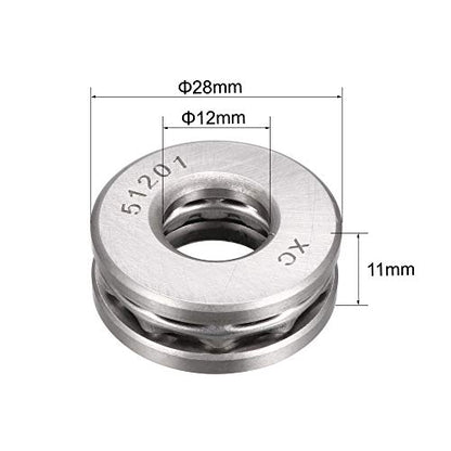 uxcell 51201 Miniature Thrust Ball Bearing 12mm x 28mm x 11mm Chrome Steel with Washer 2pcs - size: 12mmx28mmx11mm