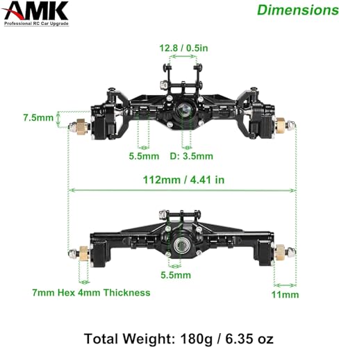 AMK TRX4M Brass Portal Axle Upgrade Kit Complete Set, Front Axles and Rear Axles with 7mm Hex Wheel Hubs and 4mm Adapters for 1/18 RC Crawlers TRX4M Upgrades, Bronc, Defend K10