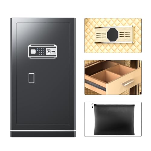 6.5 Cuft Biometric Safe,Home Safe with Fireproof Waterproof Bag,Anti-Theft Digital Security Lock Box with Smart Alert System,Removable Shelf,Built-in Drawer,Personal Document Safes for Money Jewelry - size: 6.5 CuFt