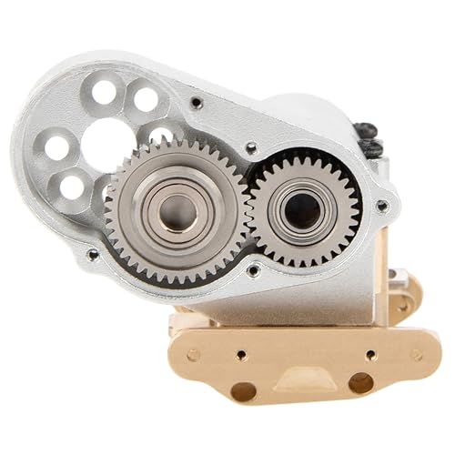 MEUS RACING SCX30 Transmission Assembled Gearbox with Brass Skid Plate for Axial SCX30 1/30 RC Crawler (Silver) - color: Silver