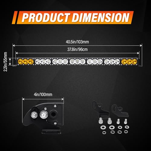 AUXTINGS 38 inch Single Row Dual Color LED Light Bar 210W Off Road Light Bar White Amber Combo LED Work Light Truck UTV 4x4 Cars SUVs ATVs Boats Fog Driving Light with Wiring Harness kit - size: 38 inch white amber