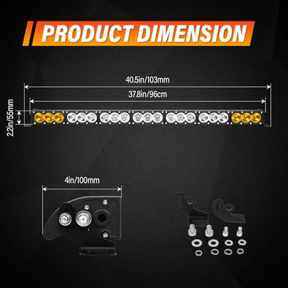 AUXTINGS 38 inch Single Row Dual Color LED Light Bar 210W Off Road Light Bar White Amber Combo LED Work Light Truck UTV 4x4 Cars SUVs ATVs Boats Fog Driving Light with Wiring Harness kit - size: 38 inch white amber
