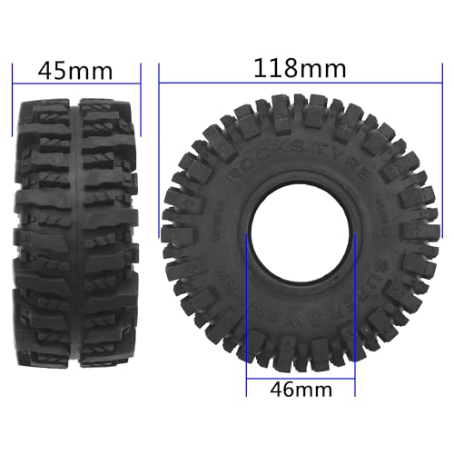 4Pcs Vgoohobby RC 1.9 Crawler Tires 4.64 Inch OD Rubber Tires 118 * 45mm Compatible with Traxxas TRX4 TRX6 Axial SCX10 Redcat Gen7 RC4WD 1/10 RC Crawler 1.9" Beadlock Wheel Rims