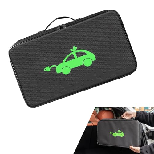 EV Charging Cable Storage Bag, Portable Rectangle Car Charger Cable Organizer Bag, Easy-clean Cord Hoses Carry Case, Universal for EV Cars (Black)