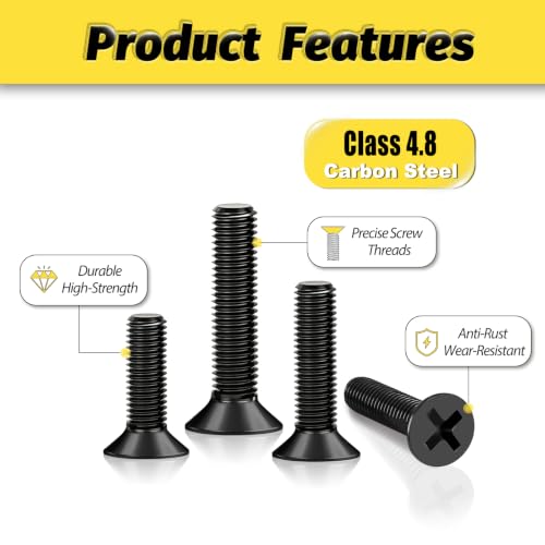 KADRICK 325Pcs M5 Countersunk Screw Kit,M5 Flat Head Bolts Nuts Washers | M5 Flat Phillips Head Screw Kit,Black Zinc Plated,Length of 8MM-30MM - size: M5 325Pcs 8-30mm