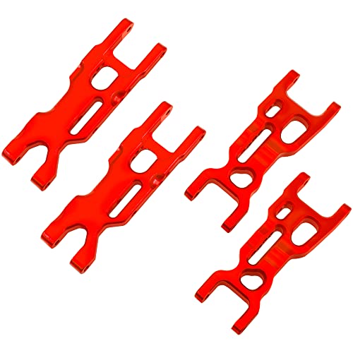 Metal Front & Rear Suspension Arms A-Arms Set Compatible with Losi 1/18 Mini-T 2.0 2WD Stadium RC Truck Hop-Up Parts (Red) - color: Red