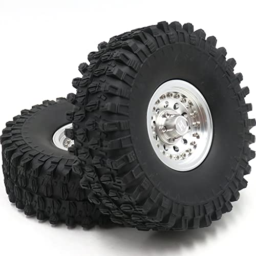 4pcs 1.9 Beadlock Wheels and Tires Height 120mm Tyre & Aluminum Rims with Heavy Metal Rings for 1/10 RC Mud Crawler Truck SCX10 TRX4 CC01, HS700651