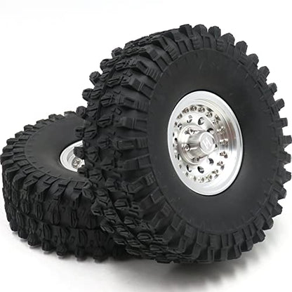 4pcs 1.9 Beadlock Wheels and Tires Height 120mm Tyre & Aluminum Rims with Heavy Metal Rings for 1/10 RC Mud Crawler Truck SCX10 TRX4 CC01, HS700651