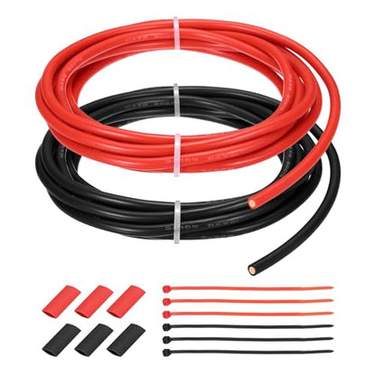 MECCANIXITY 10 Gauge Silicone Electrical Wire Cable, 10 AWG 10ft Black and 10ft Red Electrical Wires High Temp 600V 200C Flexible Stranded Tinned Copper Wires Automotive Cable with Accessories - size: 10 Gauge 3m/10ft