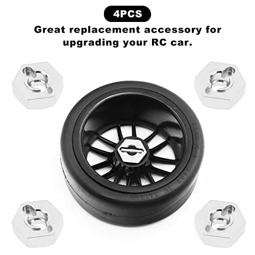 kingsea RC Front & Rear Aluminum Wheel Hubs Hex Driver Adapter 12 mm Upgrade 7154 Compatible with Traxxas 4x4 Slash E-Revo Summit 1/16 Truck Car - color: Silver