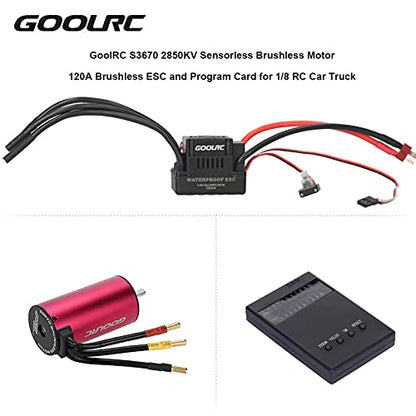 GoolRC S3670 RC Brushless Motor ESC Combo, 2850KV Sensorless Brushless Motor 120A Brushless ESC and Program Card Combo Set for 1:8 Scale RC Toys Prefect Modification Accessories