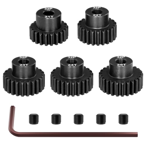 OGRC 32P 21T 22T 23T 24T 25T Pinion Gear for 1/8 1/10 RC SCT Buggy Monster | 0.8 Mod, 5mm Shaft, Hardened Steel, Fits 3660, 3665, 3670, 4068, and 4074 Series Motor - size: 21T 22T 23T 24T 25T