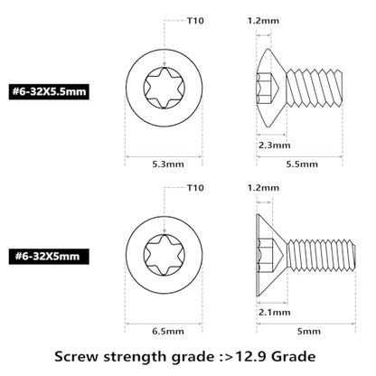 ohhunt 60 Pcs 6-32x5.5mm/5mm/8.55mm/9.5mm/10.8mm/12.3mm Alloy Steel Flat Head Screw for Red Dot Sight