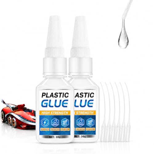 Plastic Glue for Models & Miniatures, Strong Bond, 60g Total (2×30g) | Fast-Setting CA Adhesive with 6 Precision Tips, Strong Model Glue for PLA, ABS, PVC, Acrylic and 3D Print Repairs