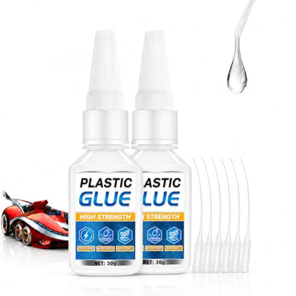 Plastic Glue for Models & Miniatures, Strong Bond, 60g Total (2×30g) | Fast-Setting CA Adhesive with 6 Precision Tips, Strong Model Glue for PLA, ABS, PVC, Acrylic and 3D Print Repairs