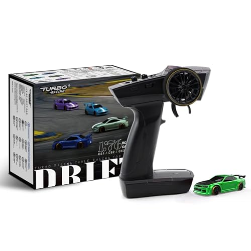 1:76 Turbo Racing Scale RC Sport Car, Table Racing Remote Control Mini Model Car Full Proportional RTR Kit Toys (C64-Green) - color: C64-green