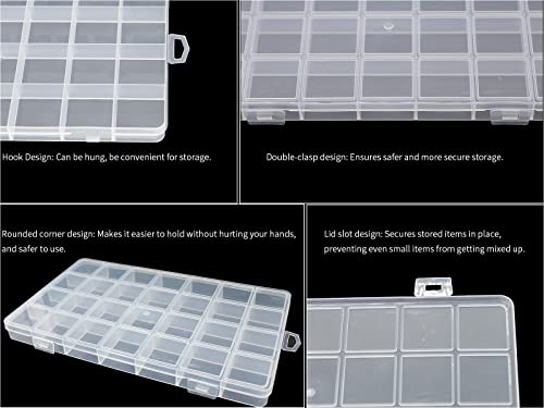 4Packs 28 Grids Bead Organizer Plastic Organizer Box with Fixed Dividers-Jewelry, Accessories, and Small Parts Container Clear Box for Jewerly Beads, Sewing, Drawing - size: 4pcs 28 Grids