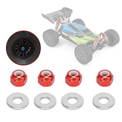 RC Wheel Nuts Aluminum Alloy Lock Nuts with Gaskets for 1/14 144001 RC Car 4 Set Red Anodized Hex Wheel Nuts (Red)