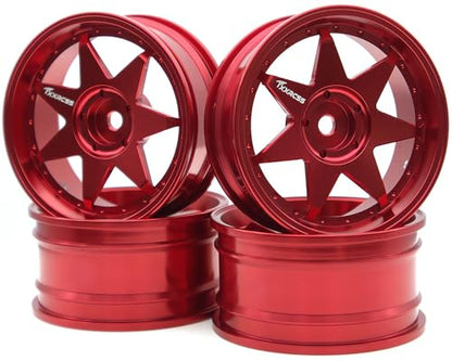 1/10 RC Drift Tires and Aluminum Wheels Rims Rally Racing Tyres 12mm Hex for 1:10 Scale On Road Touring Street Car Tamiya Traxxas HPI KYOSHO XV02 XV01 TT01 TT02 PTG2 A959 4pcs (Red) PP2501 - color: Red