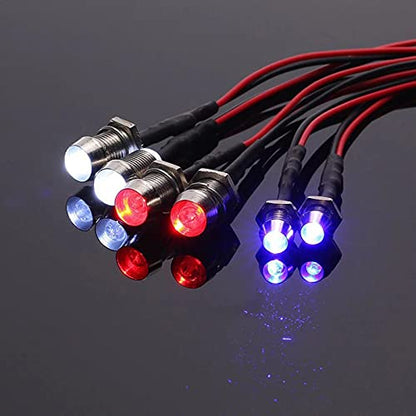 6 LED RC Car Light Kit, White Headlight Red Taillight Yellow Turn Signal Light for 1/10 1/8 RC Models TRX4 D90 SCX10 RC Car Truck Lighting (Red, White & Blue) - color: Red, White & Blue