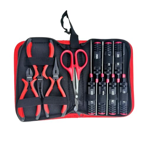 VENOMRC-11IN1 RC Tools Kits Box Set Screwdriver Pliers Hex Repair for Helicopter Multirotors/RC CAR,Remote Control Car/Airplane(Black-RED)