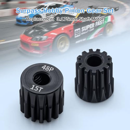 Surpass 48P Pinion Gear Set Hardened 13T 14T 15T 16T 17T Pinion Gear 3.175mm Inner Hole fit for 1/10 RC Car with Screwdriver (5pack) - size: 13T 14T 15T 16T 17T