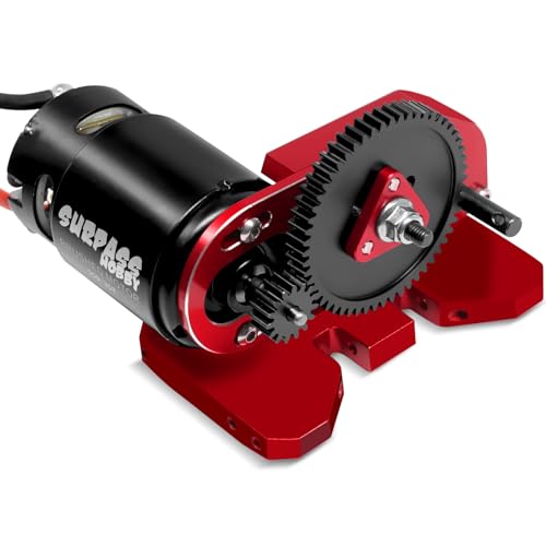 OGRC 2.Low Transmission 30% Overdrive Complete Gearbox for SCX10 Upgrades | Aluminum Housing, Steel Gear, with Skid Plate and 15T Pinion Gear, for Axial SCX10 RC Crawler Car, Red - color: Red