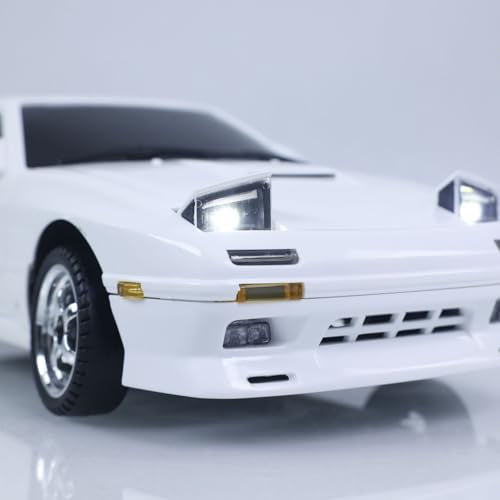 US in Stock, 1/18 Rx7 RC Racing Car RWD Gyroscope Wireless Control Drift Vehicles Light System Motor Servo ESC(White) - color: White