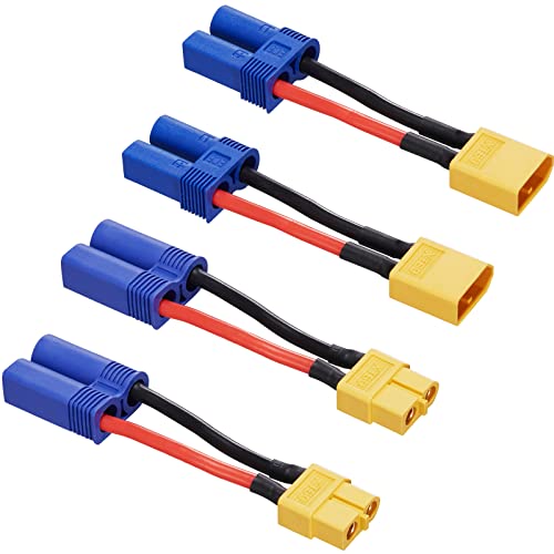 4pcs XT60 to EC5 Adapter with 50mm 14AWG xt60 ec5 Adapter | male female xt60 ec5 adapter for RC LiPo Battery Connectors mini size - size: XT60-EC5